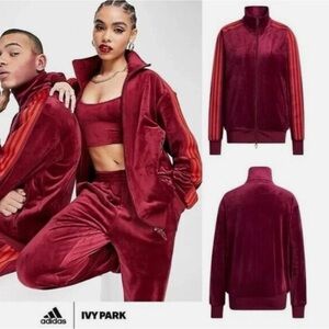Womens burgundy red Adidas Ivy Park IVP Tracksuit Jacket Pants L NWT